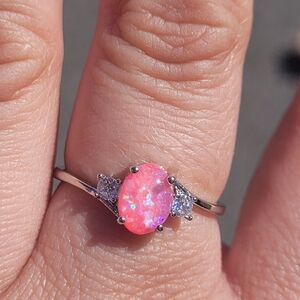 Elegant Pink Opal and Silver Ring